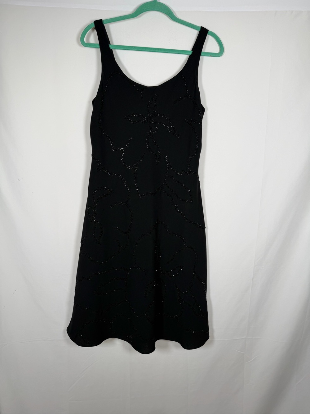 Vintage 90s Y2K Black Midi Dress with Subtle Floral‎ Beaded Detail